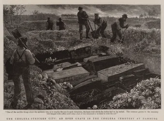 Die cholera-geplagte Stadt, ein offenes Grab auf dem Cholera-Friedhof in Hamburg